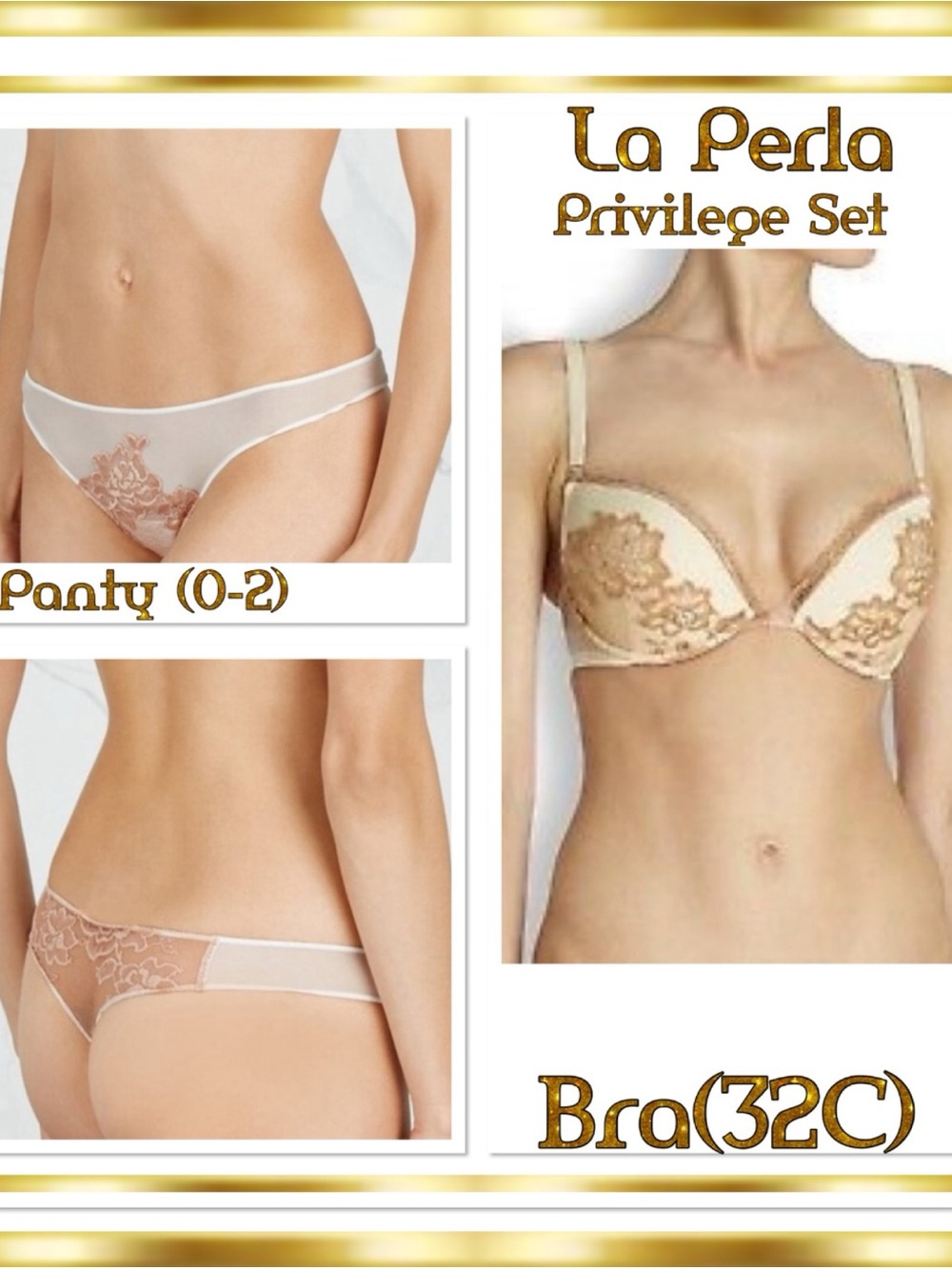 La Perla Privilege Dusty Rose Lace Appliqué Embroidery Set Vintage